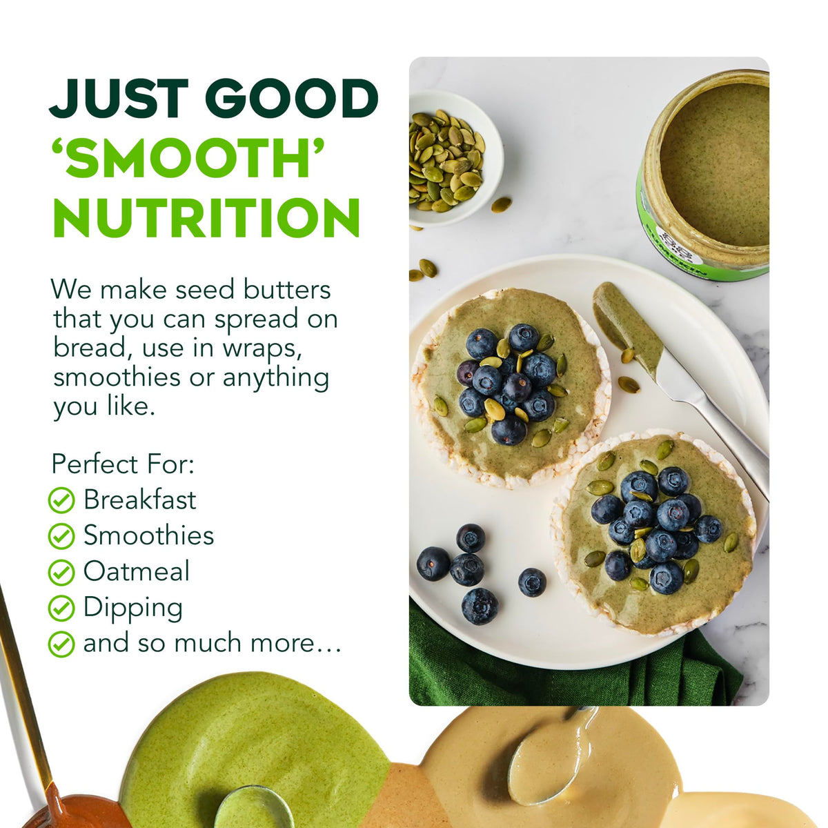 88 Acres Pumpkin Seed Butter swirled into oatmeal for protein and creaminess.