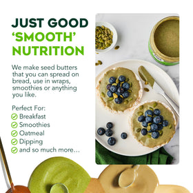 88 Acres Pumpkin Seed Butter swirled into oatmeal for protein and creaminess.