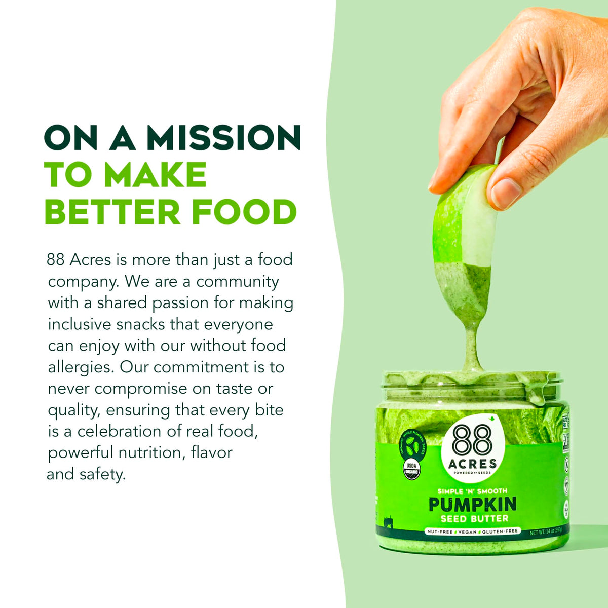 88 Acres Pumpkin Seed Butter stored in resealable jar for fresh pantry snacking.