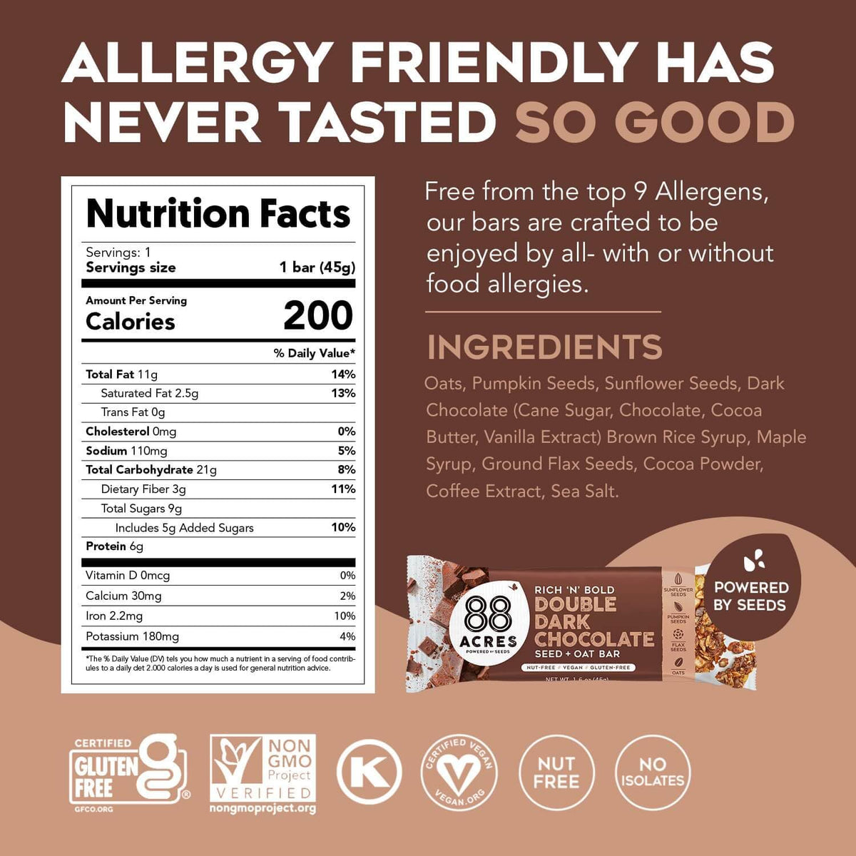 88 Acres gluten-free nut-free granola bars for safe, all-day snacking.