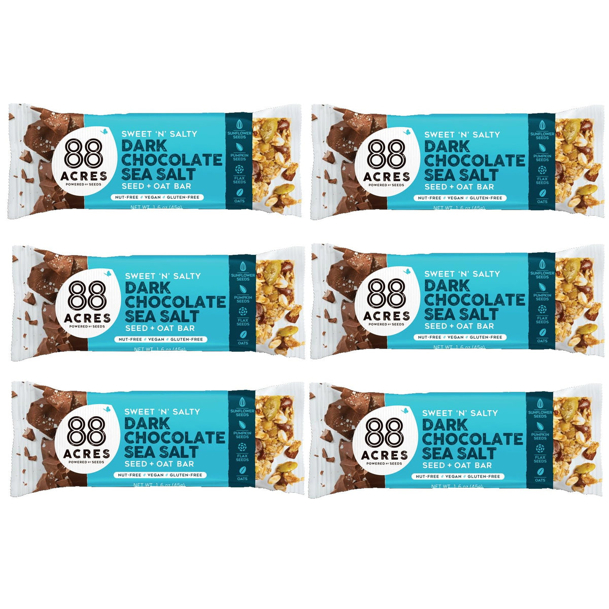 88 Acres Granola Bar with dark chocolate sea salt in package for on-the-go energy.