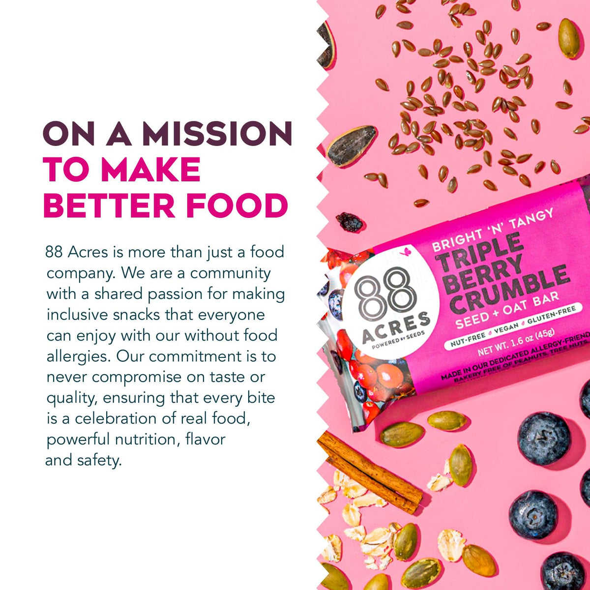 88 Acres Granola Bar Triple Berry Crumble in a lunchbox ready snack