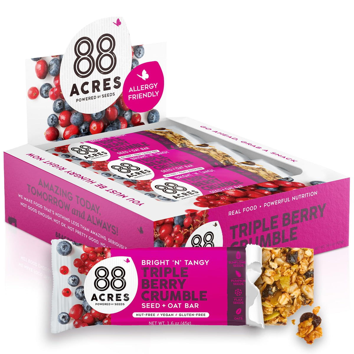 88 Acres Granola Bar Triple Berry Crumble wrapped for on-the-go snacking