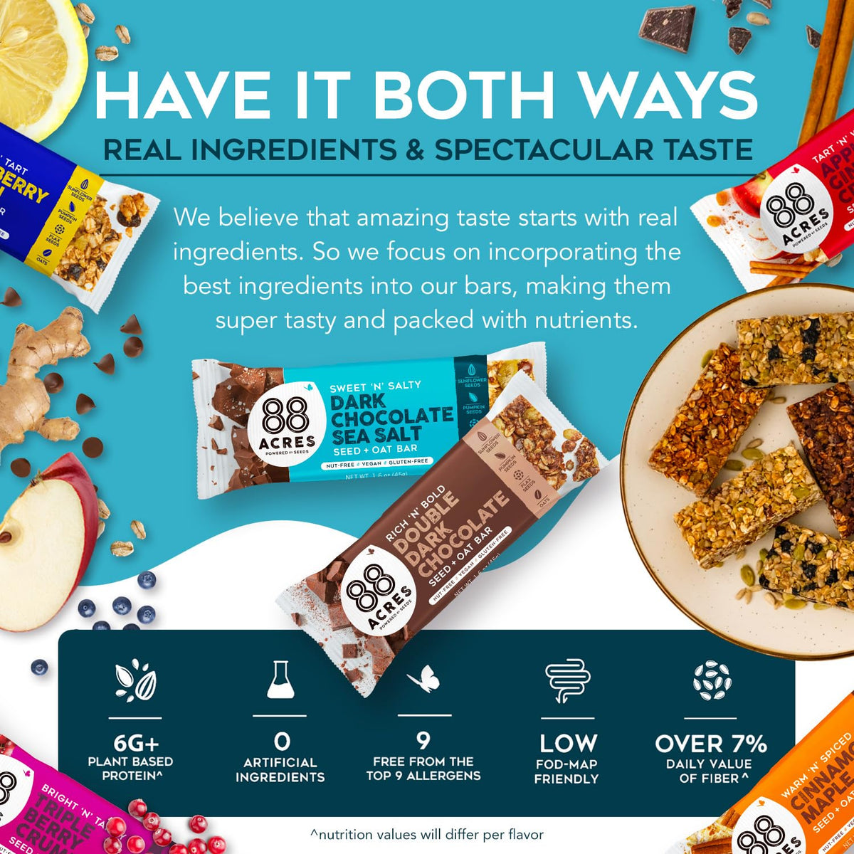88 Acres Dark Chocolate Sea Salt granola bar with balanced flavor and crunch.