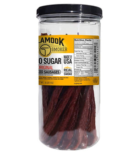 Tillamook Country Smoker Original sausages in tall jar side view, showcasing packaging
