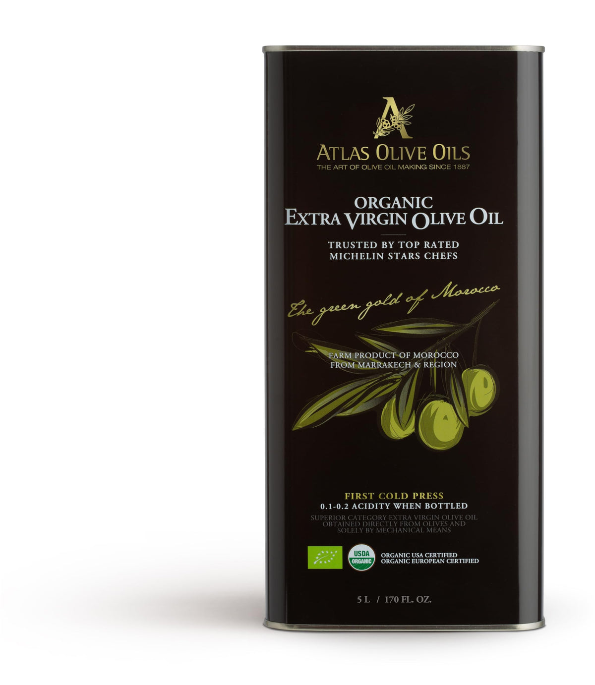 A ATLAS OLIVE OILS Moroccan EVOO bottle pouring for everyday cooking