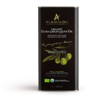 A ATLAS OLIVE OILS Moroccan EVOO bottle pouring for everyday cooking