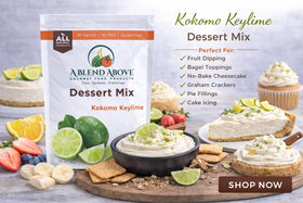 A Blend Above Kokomo Key Lime Pie Mix ingredients highlighting tropical flavors and prep ease