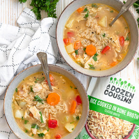 A Dozen Cousins Bone Broth Rice with clean ingredients highlight
