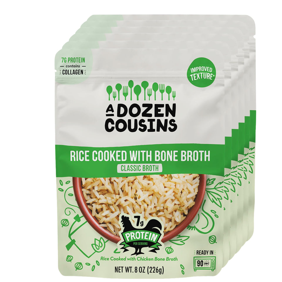 A Dozen Cousins Classic Bone Broth Rice ready-to-eat 8oz pack for quick meals