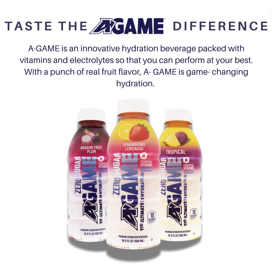 A-GAME Zero Sugar Strawberry Lemonade label close-up highlighting natural flavors