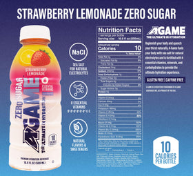 A-GAME Zero Sugar Strawberry Lemonade being poured into a glass for on-the-go hydration