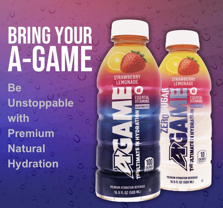 A-GAME Zero Sugar Strawberry Lemonade splash with ice for workouts