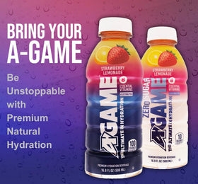 A-GAME Zero Sugar Strawberry Lemonade splash with ice for workouts