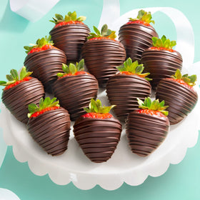 A Gift Inside glossy dark chocolate strawberries hand-dipped in our kitchen