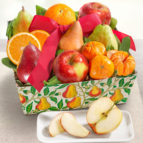 A Gift Inside All the Best Fruit Basket includes Comice pears or D'Anjou substitutions for seasonal variety.