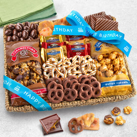 A Gift Inside birthday gift basket opened to reveal treats to share