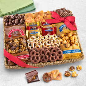 A Gift Inside caramel corn close-up, gooey sweetness and crunch for sharing.