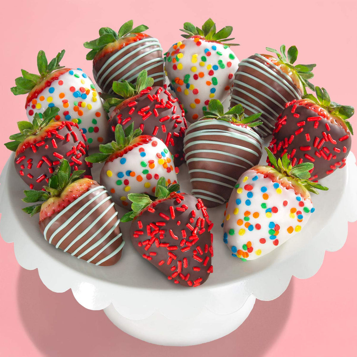 A Gift Inside chocolate-dipped strawberries with milk chocolate coating.