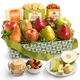 A Gift Inside classic fruit basket tray with fresh pears and apples for gifting.