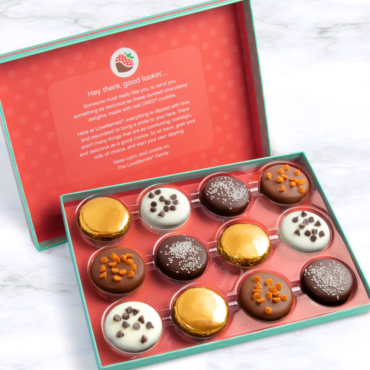 A Gift Inside Deluxe Oreos dark chocolate dipped cookies, great for gifting