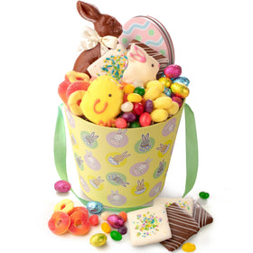 A Gift Inside Easter basket with chocolate bunny centerpiece for a festive morning