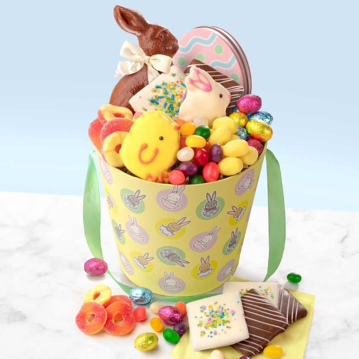 Cookies shaped like bunnies included in the Easter basket by A Gift Inside