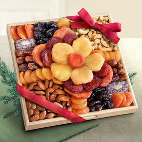 A Gift Inside Flora dried fruit tray close-up nuts, almonds and cashews
