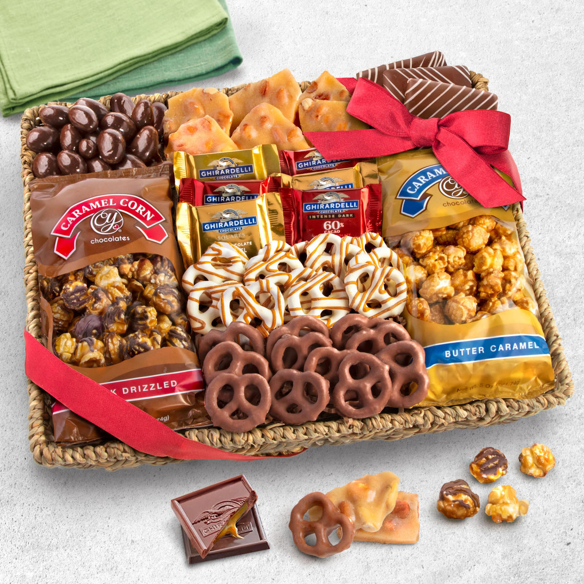 Ghirardelli squares assortment included for premium chocolate moments.