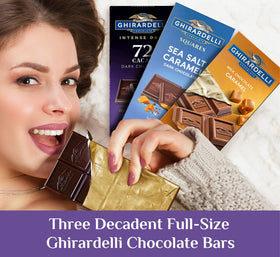 Three full-size Ghirardelli chocolate bars included for sharing and gifting.
