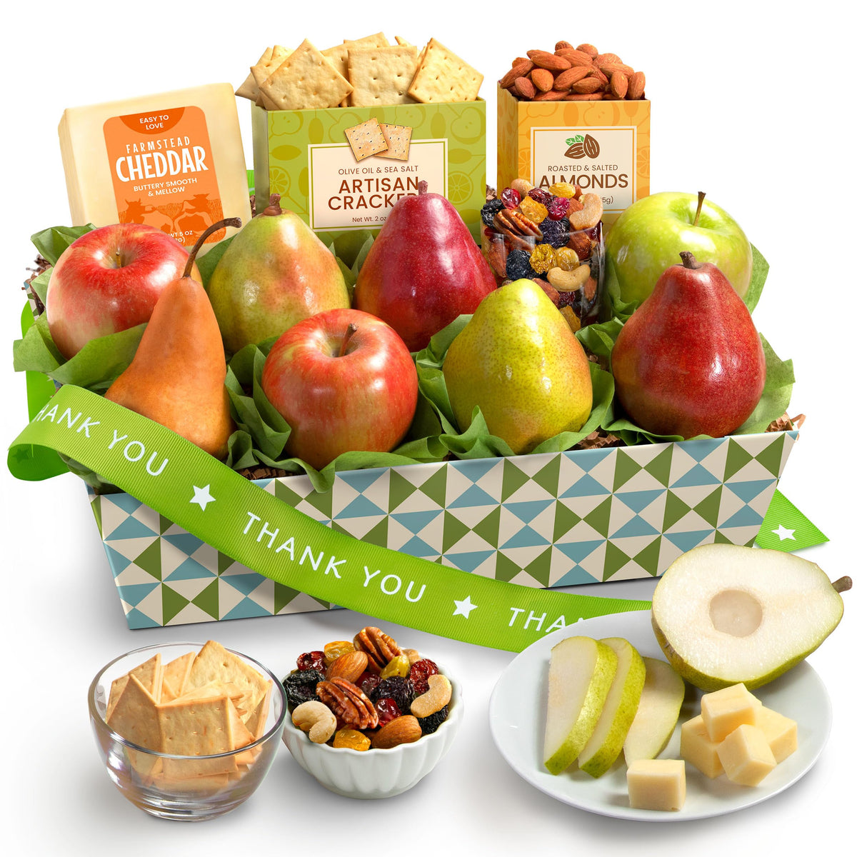 A Gift Inside Golden State fruit basket with cheddar cheese, ideal for thank-you gifts.