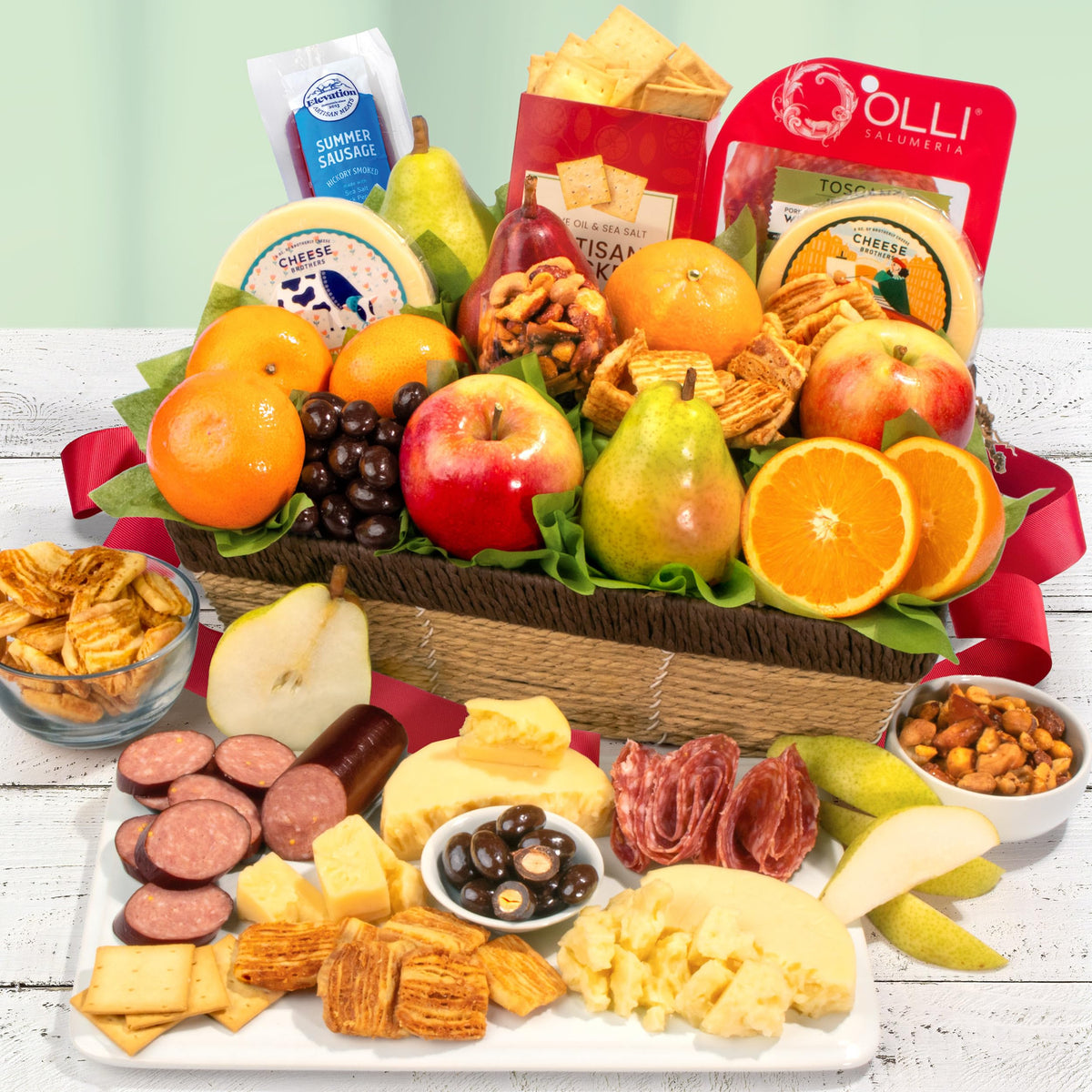 A Gift Inside snacks assortment with crackers, almonds, and honey BBQ mix for easy entertaining.