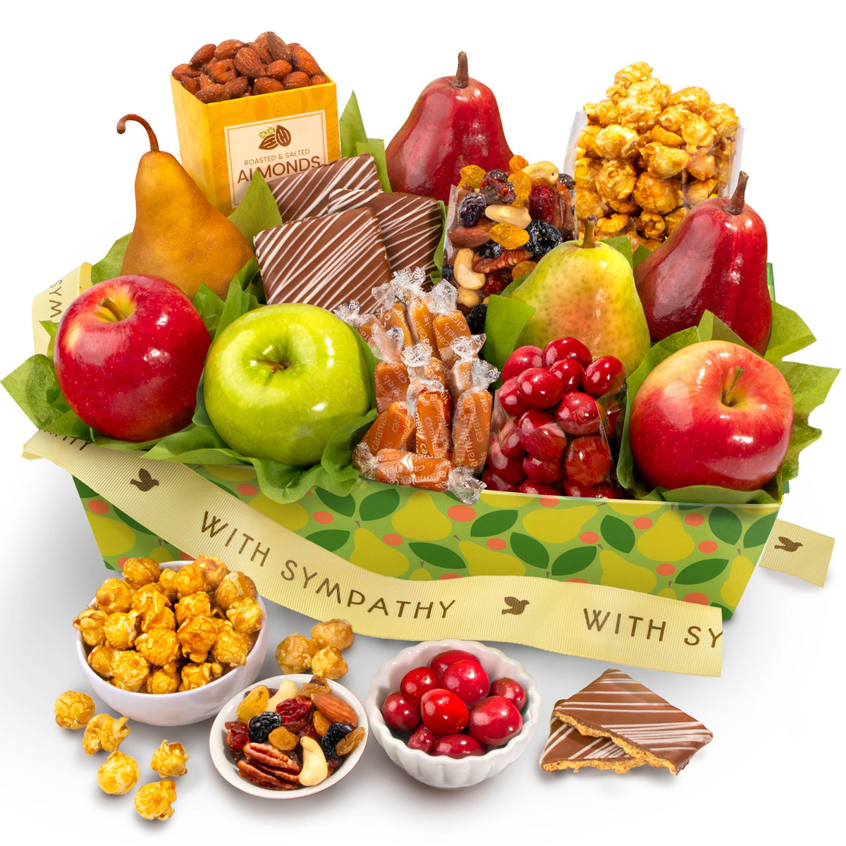 A Gift Inside Sympathy Orchard Delight fruit basket offers fresh fruit for heartfelt condolences.