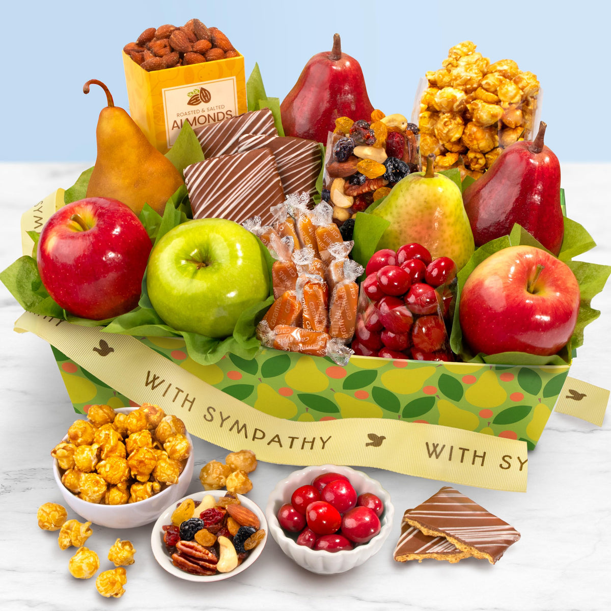A Gift Inside Sympathy Orchard Delight roasted almonds add a premium, lasting touch.
