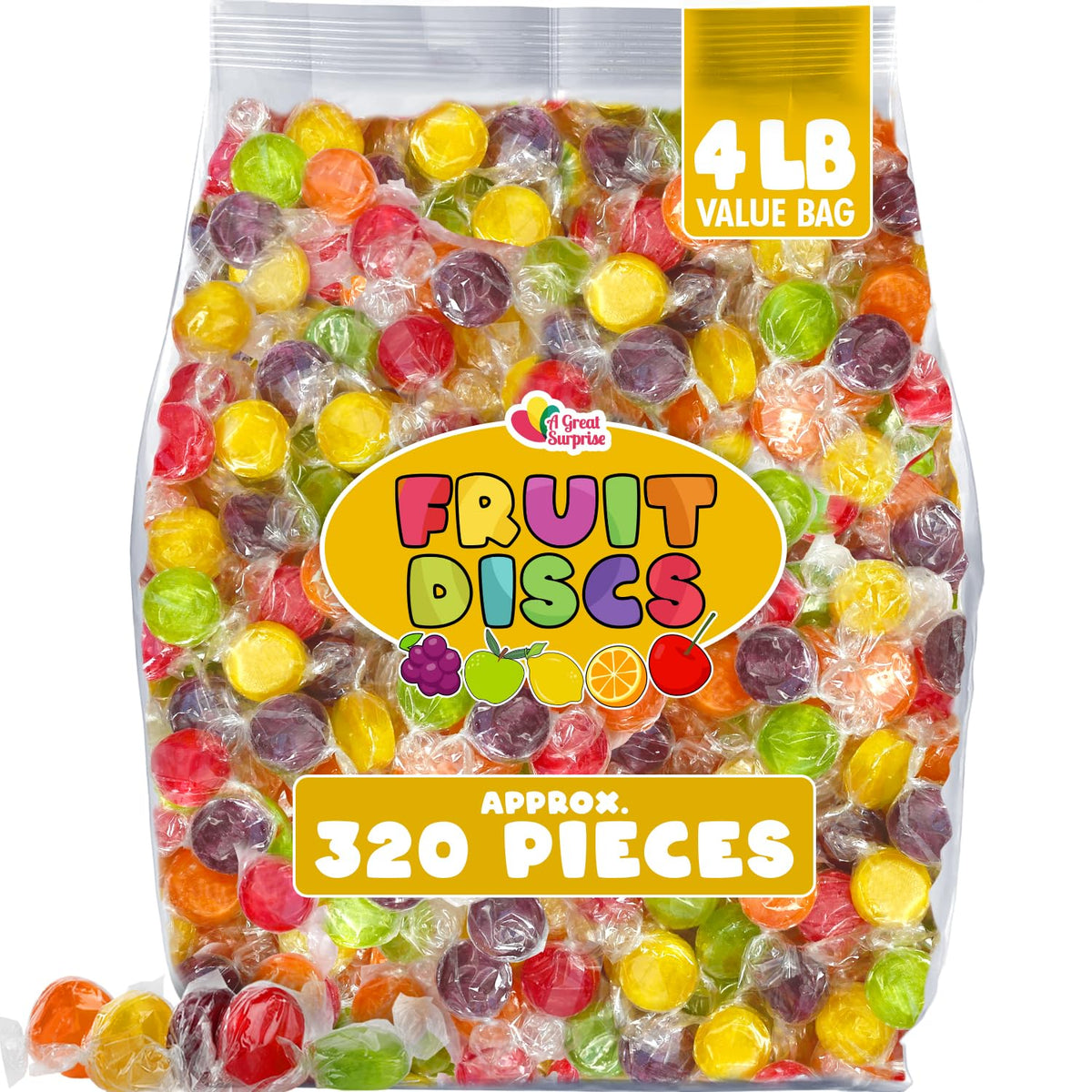A Great Surprise assorted fruit discs bulk bag for sharing at gatherings.