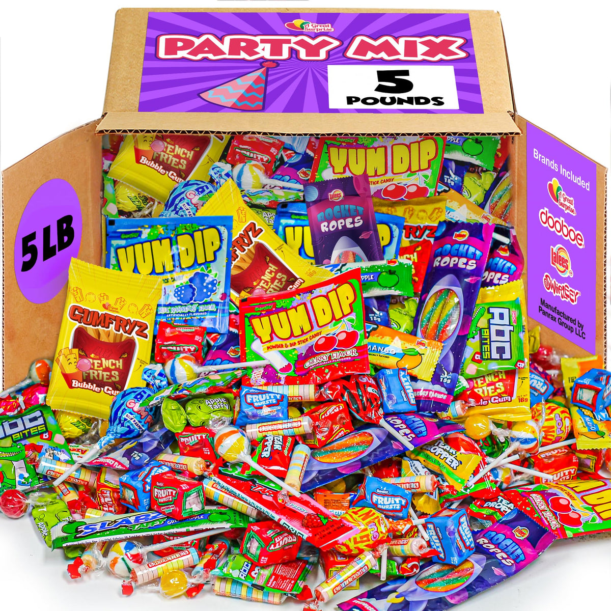 A Great Surprise bulk candies 5lb bag with colorful wrappers for piñatas.