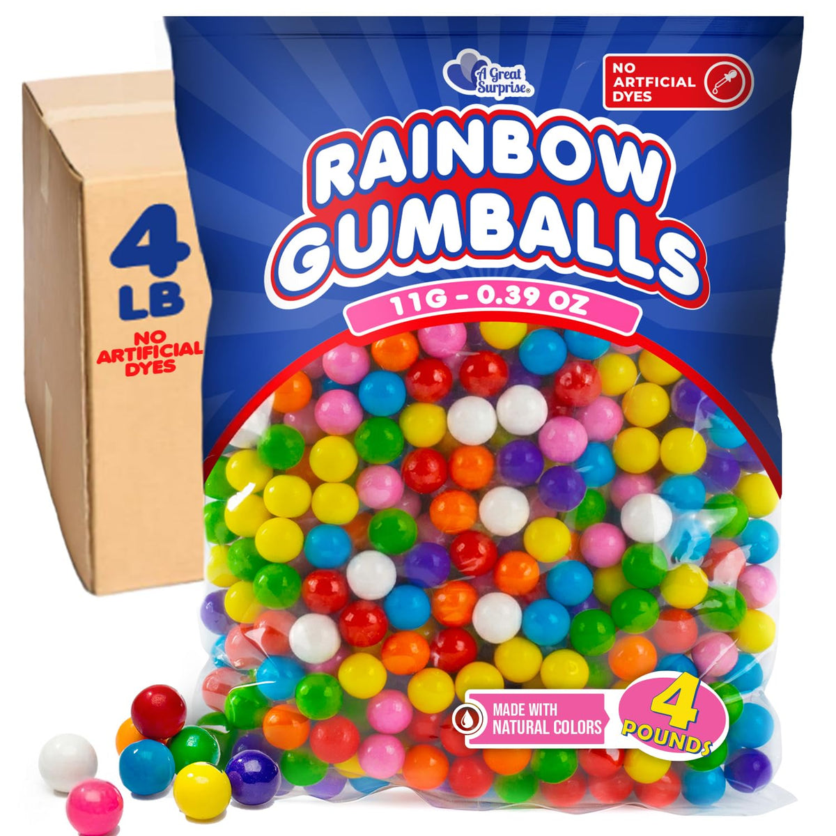 A Great Surprise bulk mini gumballs bag for vending refills with natural colors.