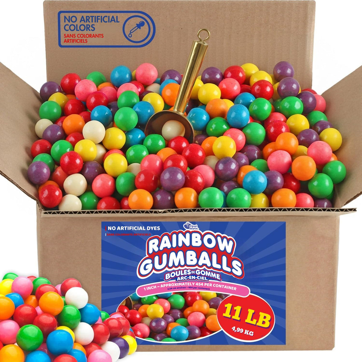 A Great Surprise bulk rainbow gumballs in a vending machine showing vibrant colors