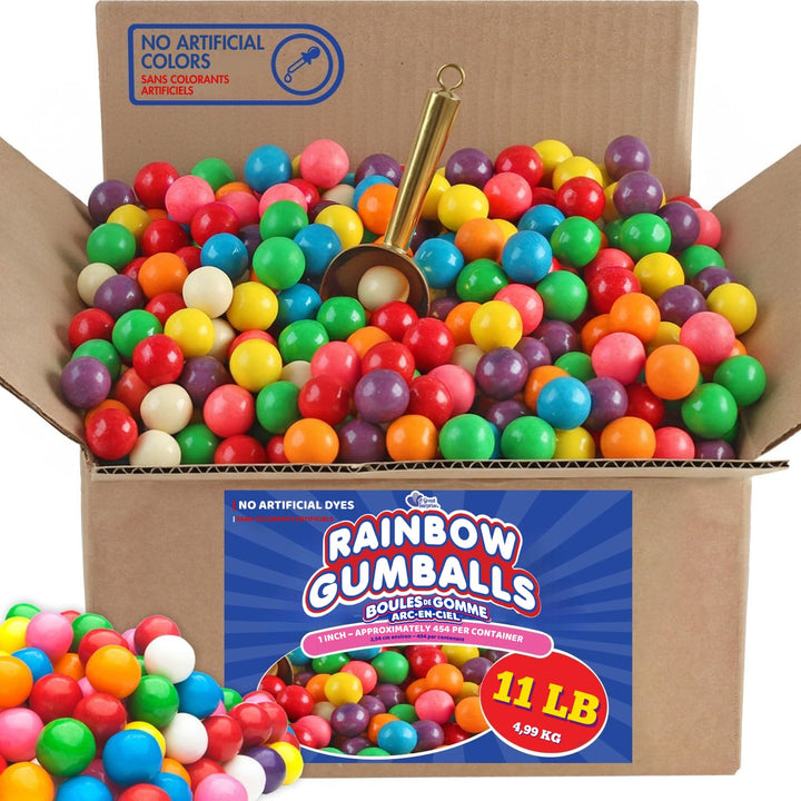 A Great Surprise bulk rainbow gumballs in a vending machine showing vibrant colors