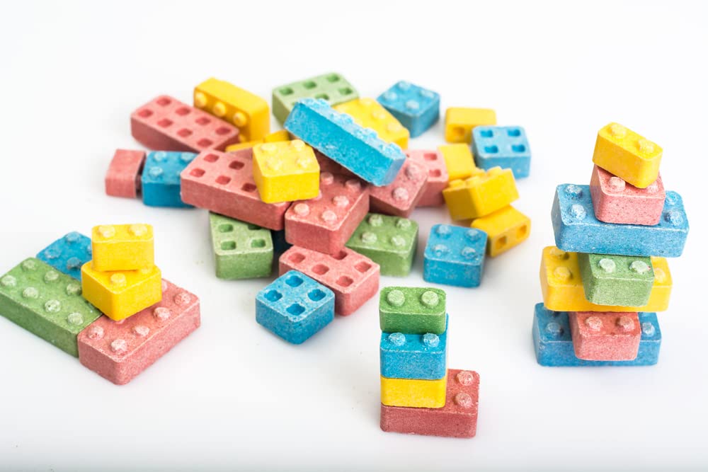 A Great Surprise candy bricks closeup showing bright colors for party favors.