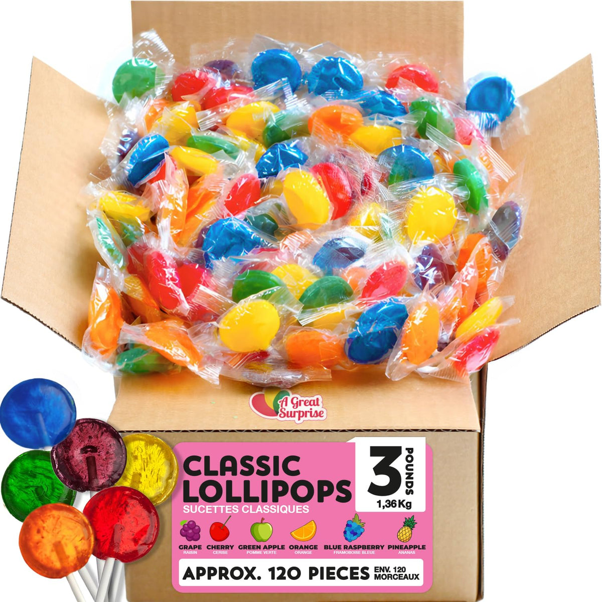 A Great Surprise Classic Lollipops bulk pack for parties and events.