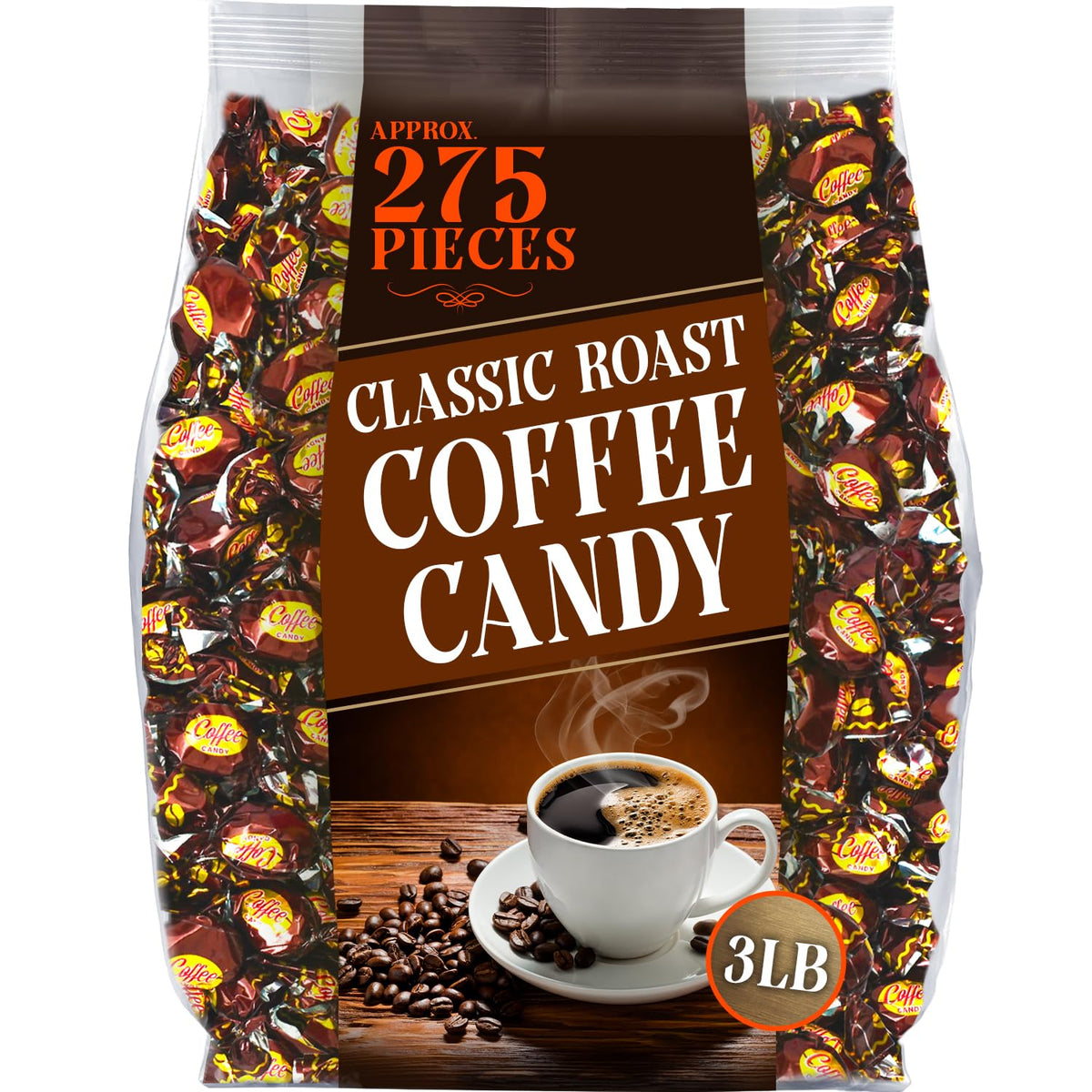 A Great Surprise 3lb bulk bag of coffee candies, perfect for sharing.