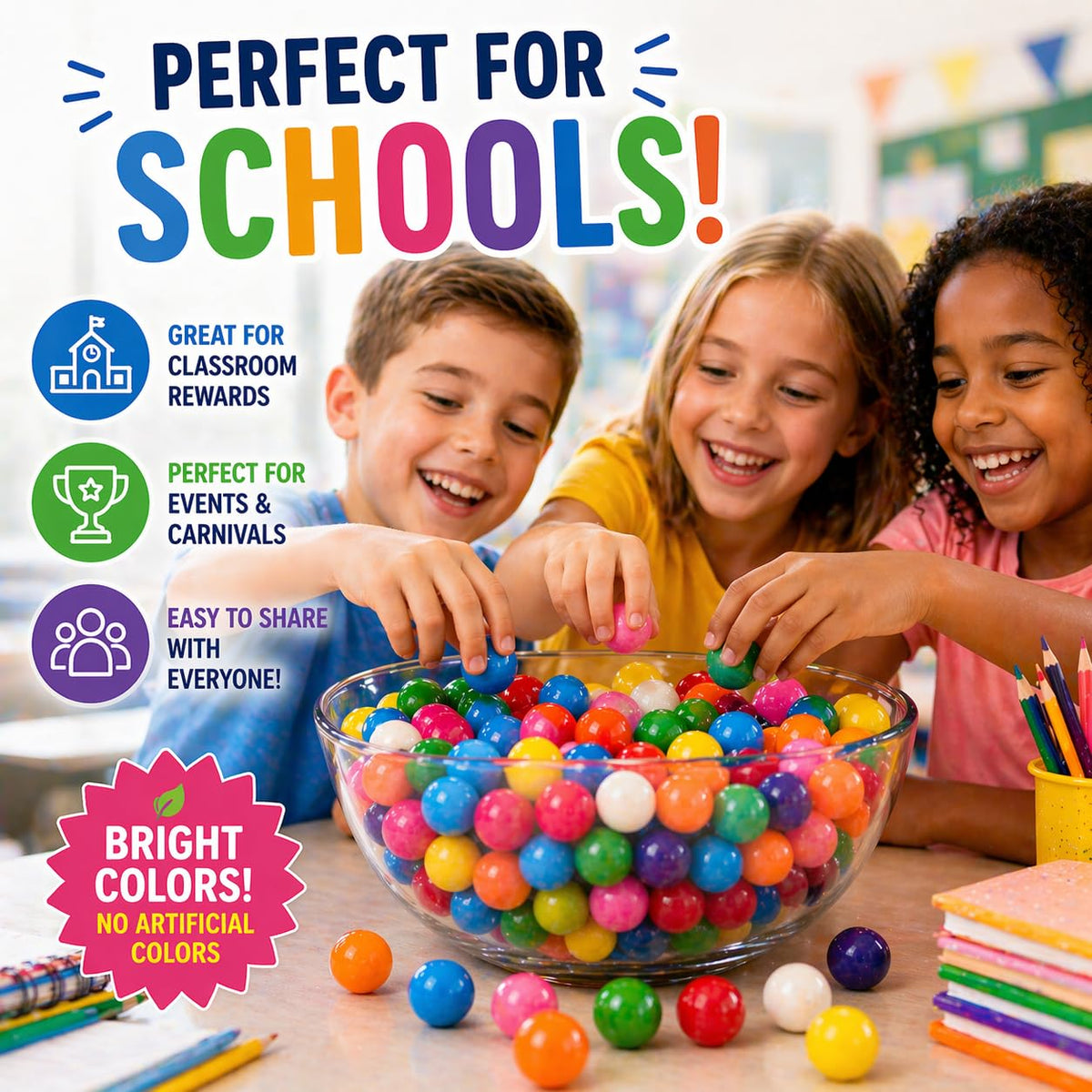 A Great Surprise gumballs with a crisp shell and chewy center, crowd-pleasing.
