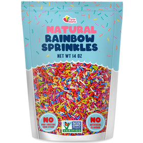 A Great Surprise dye-free rainbow sprinkles front pack showing vibrant natural colors.