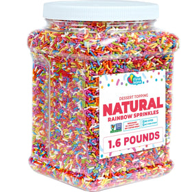 A Great Surprise dye-free rainbow sprinkles in a bag with vibrant natural colors