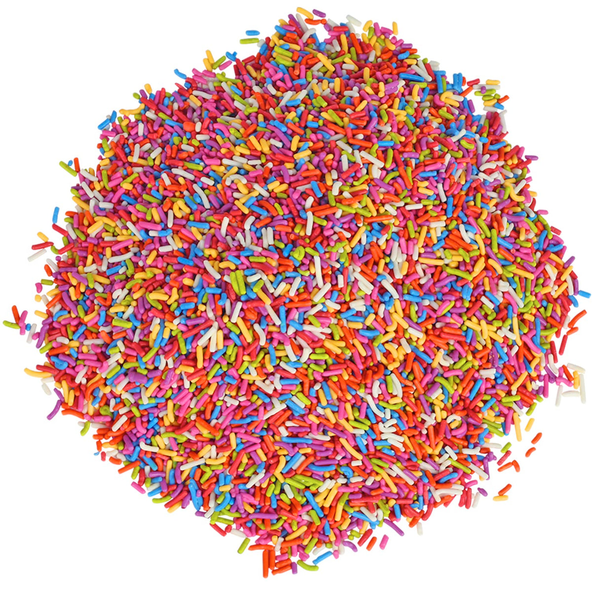 A Great Surprise closeup of rainbow sprinkles highlighting even color distribution.