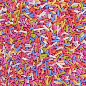 A Great Surprise rainbow sprinkles on ice cream for playful texture and color.