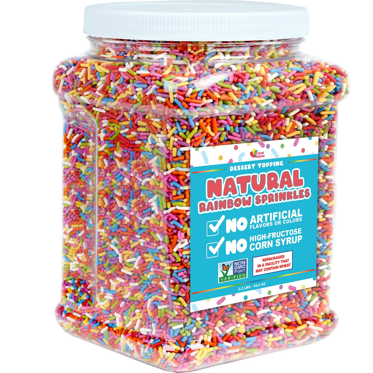 A Great Surprise dye-free sprinkles on ice cream offering vibrant scoops.