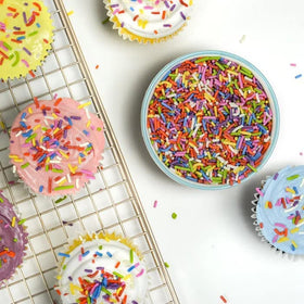 A Great Surprise on ice cream with rainbow sprinkles for a festive treat