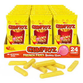 A Great Surprise French Fries Bubble Gum bags on display for party favors